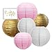 Andaz Press Hanging Paper Lantern Party Decor Trio Kit with Gold Party Sign, Gold, Pink, White, 6-Pack, for Girl 1st Birthday Baby Shower Baptism Communion Christening Decorations