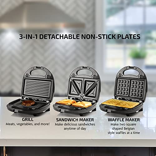 OVENTE 3 in 1 Electric Sandwich Maker, Panini Press Grill and Waffle