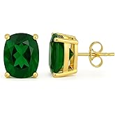 SeagullIN Women's 18K Gold Plated 8x10mm Princess Cut Gemstone Stud Earrings – Birthstone Jewelry for Her – Classic Cushion Studs