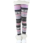 Rysly Girls Winter Thick Warm Long Pants Printing Fleece Lined Leggings