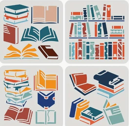Photo 1 of 4pcs Book Wall Stencils Template Reusable Spray PaintStencils for Craft Painting On Wood Craft Canvas Walls Wood Furniture Decorations DIY Scrapbooking