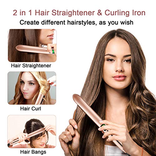 Hair Straightener and Curler, Zealite 2 in 1 Ceramic Flat Iron for Hair - Straightners & Curls with Adjustable Temp from 200â„‰ - 450â„‰, Dual Voltage (Gold)