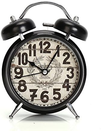 6.4"x4.6"x2.2" Metal Twin Bell Alarm Clock,with Nightlight,glass on Front,Battery Operated (London)