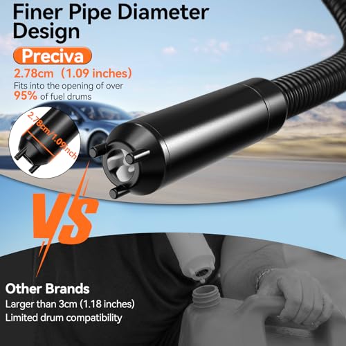 Preciva Electric Fuel Pump, 3.2 GPM Electric Petrol Pump with 3 Adapters (4.6/5.0/7.0 cm) and Fine Inlet Hose, Portable Battery Operated Ideal for Oil, Diesel, Petrol, Water
