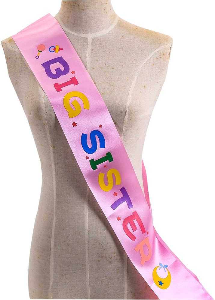 Topfunyy Big sister Sash White Stain Baby Shower Sash for Baby Shower Big Sister to Be Party Decorations (Pink) - Image 5