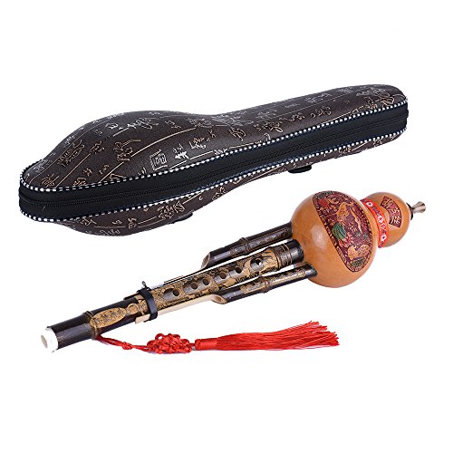 ammoon Chinese Bamboo Hulusi Gourd Cucurbit Handmade Flute Ethnic Musical Instrument Key of C with Case for Beginner Music Lovers