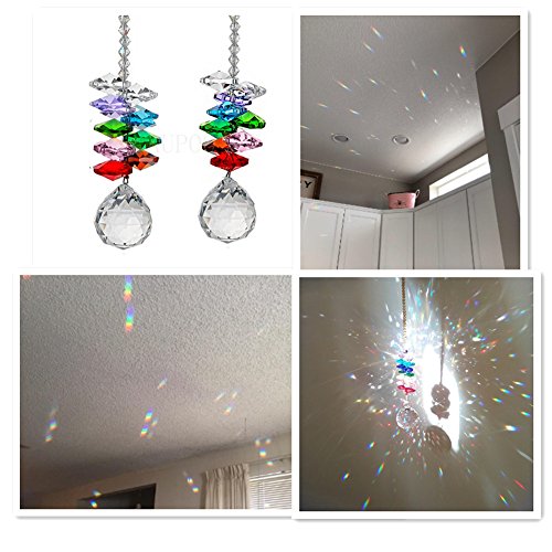 KUPOO Glass Crystal Ball Prism Rainbow Maker Chakra Hanging Suncatcher Window Sun Cacther for Gift Pack of 3,Rainbow Suncatcher (3pcs Multi)