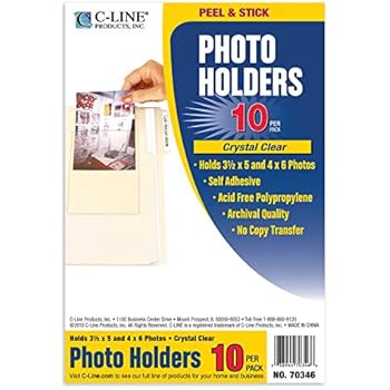 C-Line Peel and Stick Photo Holders, Holds 3.5 x5 and 4 x 6 Inches Photos, Clear, 10 per Pack (70346)