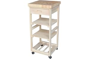 IC International Concepts, Kitchen Trolley, Solid Wood, Real Parawood, 15" W x 15" D x 33" H, 50 lbs/Shelf wt. Capacity, Easy Assembly, DIY, Paint or Stain Your Way, Unfinished