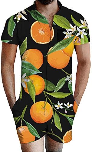 URVIP Men's 3D Printed One Piece Romper Casual Short Jumpsuit Overalls Outfits
