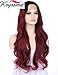 K'ryssma Ombre Wine Red Lace Front Wigs Synthetic, Dark Roots Burgundy Synthetic Wigs for Women Long Wavy Lace Wig Heat Resistant