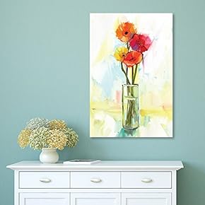 Canvas Wall Art - Oil Painting Style Flowers in a Glass Vase - Giclee Print Gallery Wrap Modern Home Art Ready to Hang - 12x18 inches
