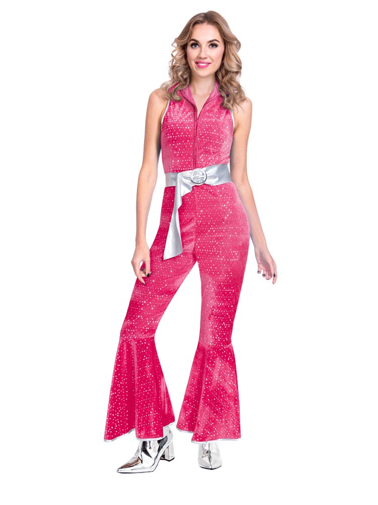 amscan 9905747 Adult Ladies Pink Disco Jumpsuit Fancy Dress Retro Costume (UK Dress 16-18)