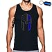 Thin Blue Line Spartan Flag LEO Police Men's Tank Top T-Shirt & Keychain Gift Black (Large)