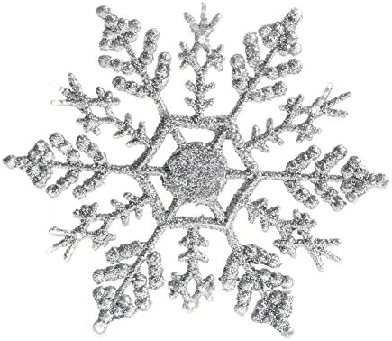 Ninko 12 Pcs 10cm Glitter Snowflake Christmas Ornaments Dark Silver Flower With Shining Edge For Christmas Tree Wreath House Decoration Flower