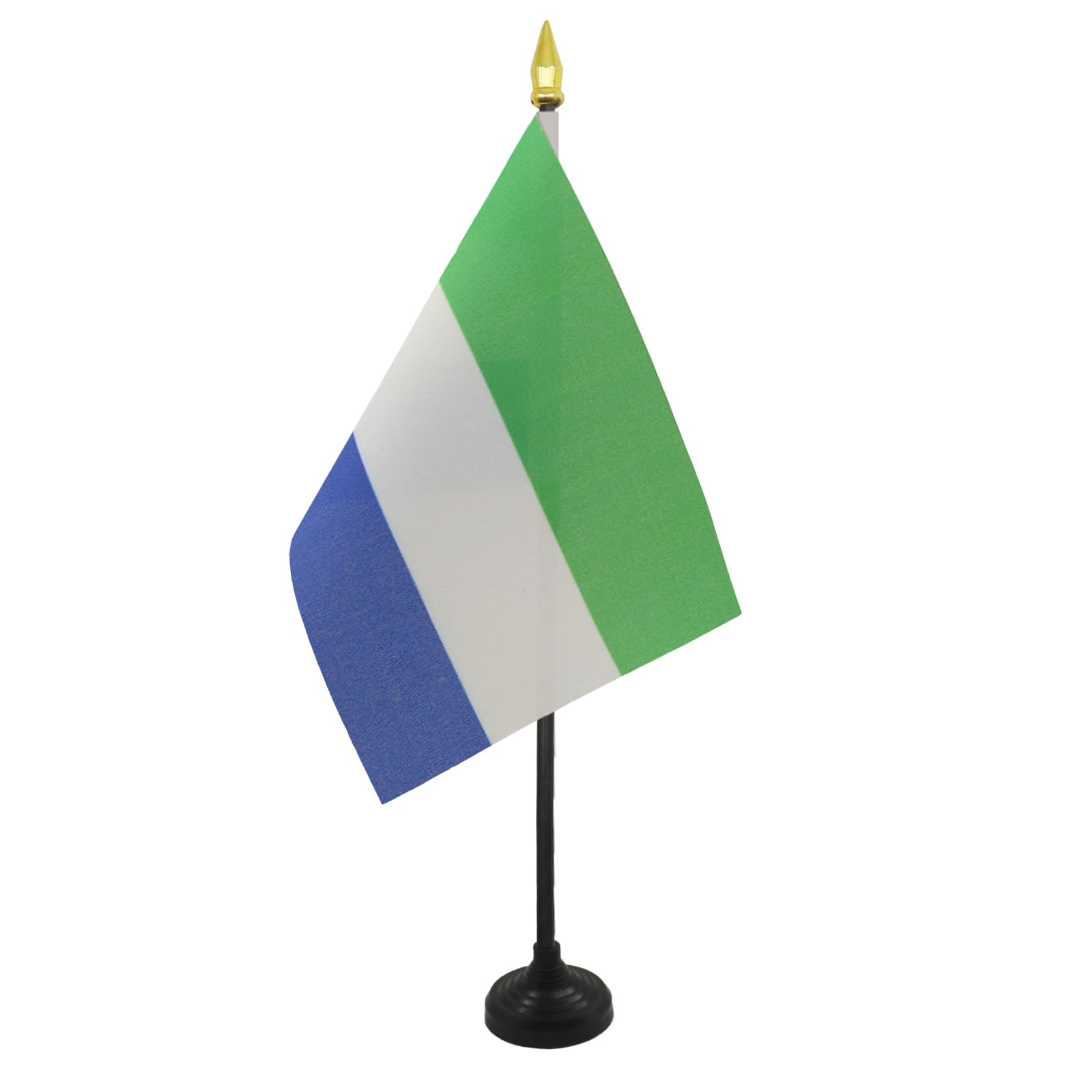 AZ FLAG - Sierra Leone Table Flag 4'' x 6'' - Sierra Leonean Mini Desk Flag 100% Polyester 15 x 10 cm - Office Mini Banner with 10'' Pole - Golden Spear
