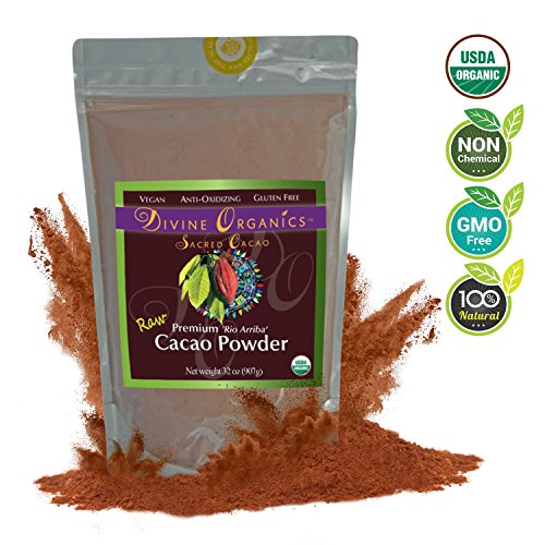 Divine Organics Raw Cacao Powder / Raw Cocoa Powder - Certified Organic - Premium Rio Arriba - Smoothies, Hot Chocolate, Baking, Shakes, Add to Coffee - Rich in Magnesium (32oz)