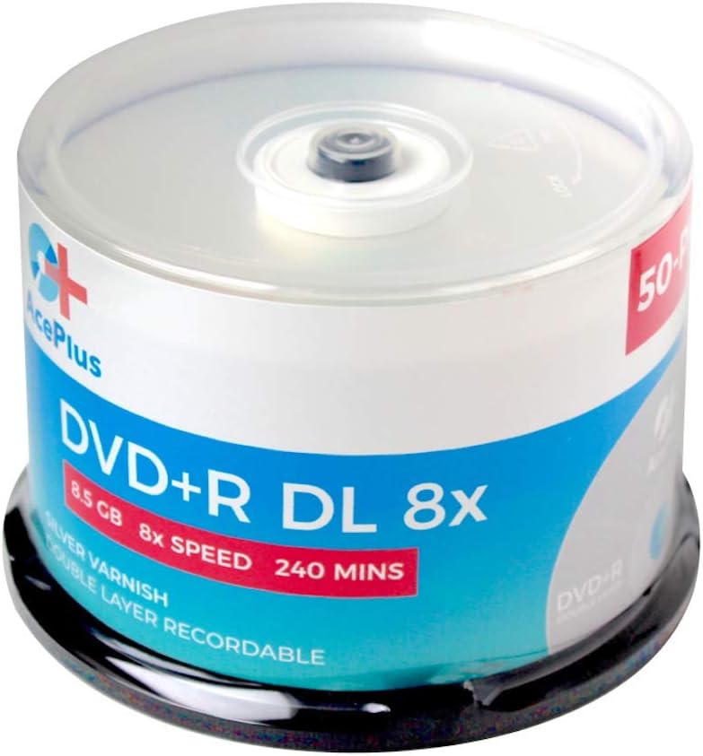 Amazon Com Aceplus 50 Pack Dvd R Dual Layer Discs With 8x Speed 8 5 Gb Of Data And Logo Branded Silver Surface In Cakebox Electronics
