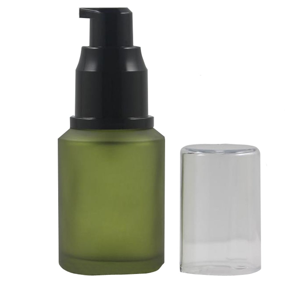 erioctry 1PCS 30ml Empty Portable Green Glass Lotion Pump Bottle Container with Black Pump Head for Beauty Liquid Essential Oil Facial Cream Storage