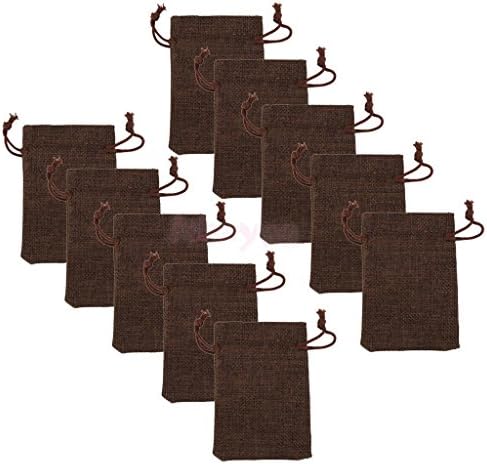 DatConShop(TM) 10 x Linen Jute Sack Jewelry Pouch Drawstring Gift Bags Favor Dark Coffee