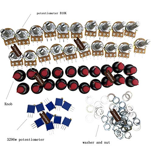 Potentiometer 10K ohm, Ltvystore Knurled Shaft Linear Rotary Taper Potentiometer B10K + Potentiometer knob + 3296W Variable Resistor 10K Multiturn Trimmer Adjustable Precision