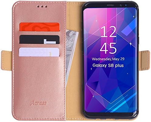 Galaxy S8 Plus Wallet Case,Acrass Samsung Galaxy S8 Plus Flip Cover Case with Kickstand and Card Slots For Girls,Rosegold