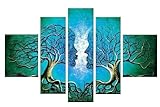Santin Art - Wood Framed on the Back Wall Art Blue Tree Human Body Home Decoration Landscape Paintings on Canvas 5pcs/set Mixord