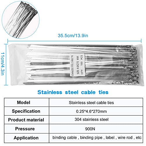 Stainless Steel Cable Tie Gun & Slide Tie Tool, Metal Tie Gun with 200pcs 4.6*270mm Stainless Steel Cable Ties