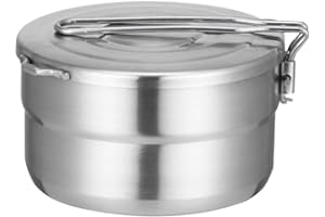EKDJKK Stainless Steel Camping Cook Pot, 1.5L Camping Cookware with Lid and Folding Handle, Large Capacity Bento Pot for Outdoor Backpacking Camping Hiking Picnic