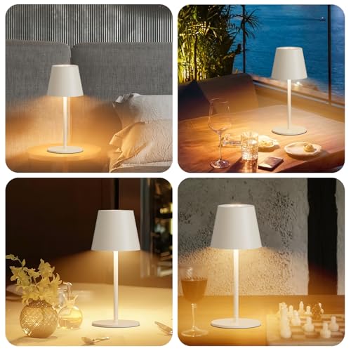 lundwa Dimmable LED Battery Table Lamp Beige 26 cm, 5000 mAh (5 V 2 A) Camping Lamp Battery Rechargeable, 3 W 3000 K Table Lamp Wireless, IP54 Outdoor Table Lamp for Restaurant, Bedroom, Garden, Office (Pack of 2)