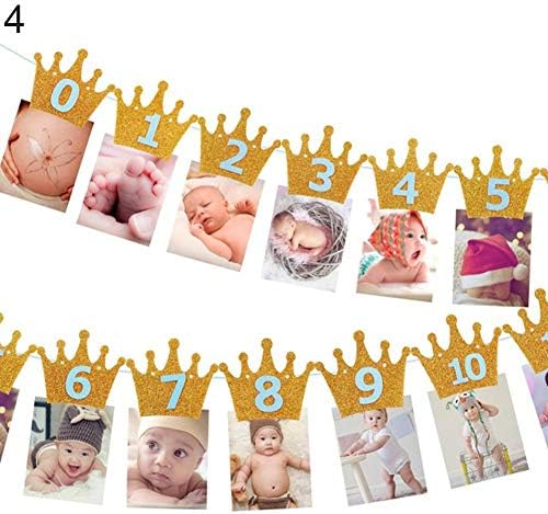 periwinkLuQ 1st Baby Birthday Party Glitter Crown Monthly Photo Banner 1-12 Months Garland - 4#