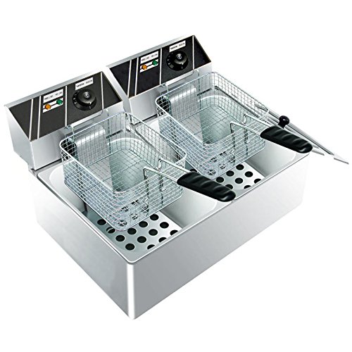 Clevr Two 11 Liter Basins Capacity Commercial Stainless Steel Deep Fryer Machine 110v Double Two Tank Design Restaurant - Thumbnail 2