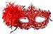 Venetian Style Lace with Rhinestone Liles Costume Masquerade Mardi Mask (Red)
