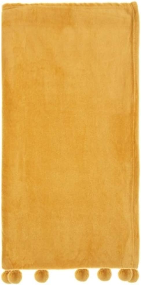 Supersoft Luxurious Pom Pom Throw 100% Polyester 125 x 150cm (Approx Ochre