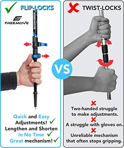 FREEMOVE Trekking Poles Collapsible, Lightweight Ultra Strong Aluminum 7075 Sticks for Hiking and Walking with Cork Grips, Quick Locks, Fully Equiped Accessories Gear for Men and Women - Thumbnail 4