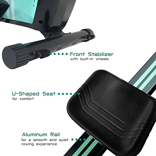 Harvil Magnetic Rowing Machine Rower with 8-Level Tension Resistance System, LCD Monitor and Transport Wheels