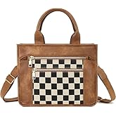 hibear Checkered Crossbody Bag for Women,Canvas Work Tote Handbags Checkered Purse Black and White Purse with Top-handle 2025