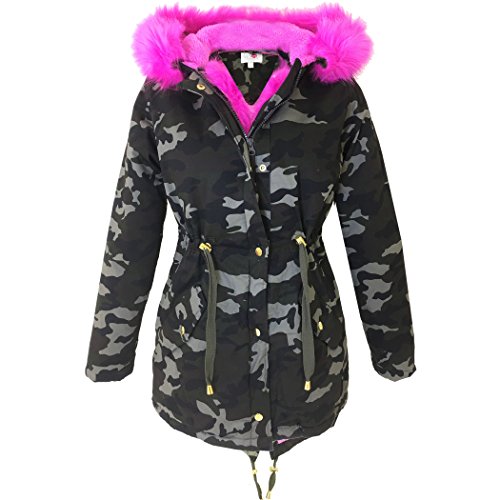 womens parka coats with pink fur hood