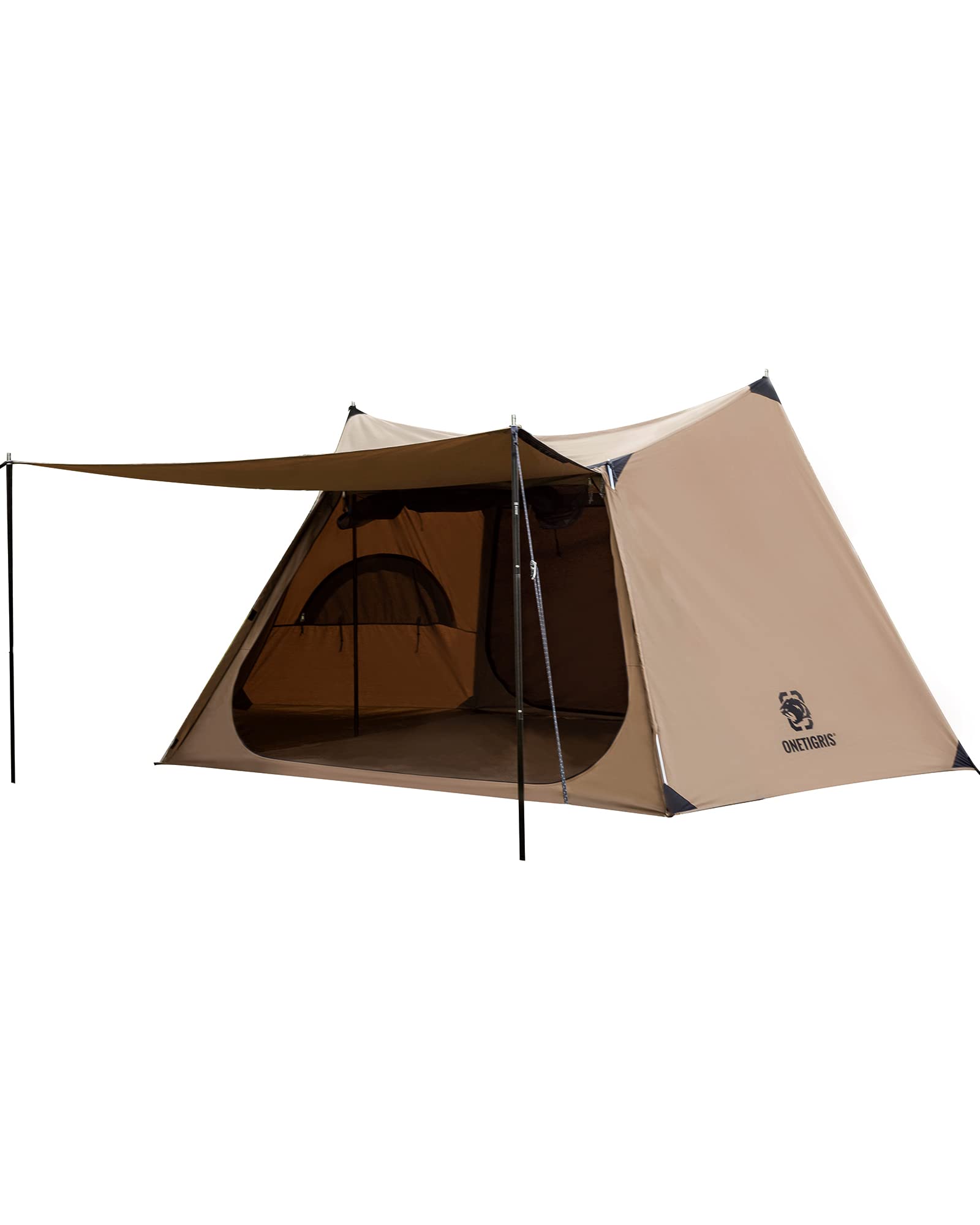 OneTigris SOLO HOMESTEAD TCテント パップテント 軍幕 ポリコットン素材 通気 設営簡単 耐 久 ソロテントポール付き グランドシート付き キャンプ 焚き火 ツーリング 1-2人用 家族用 (ブラウン)商品画像