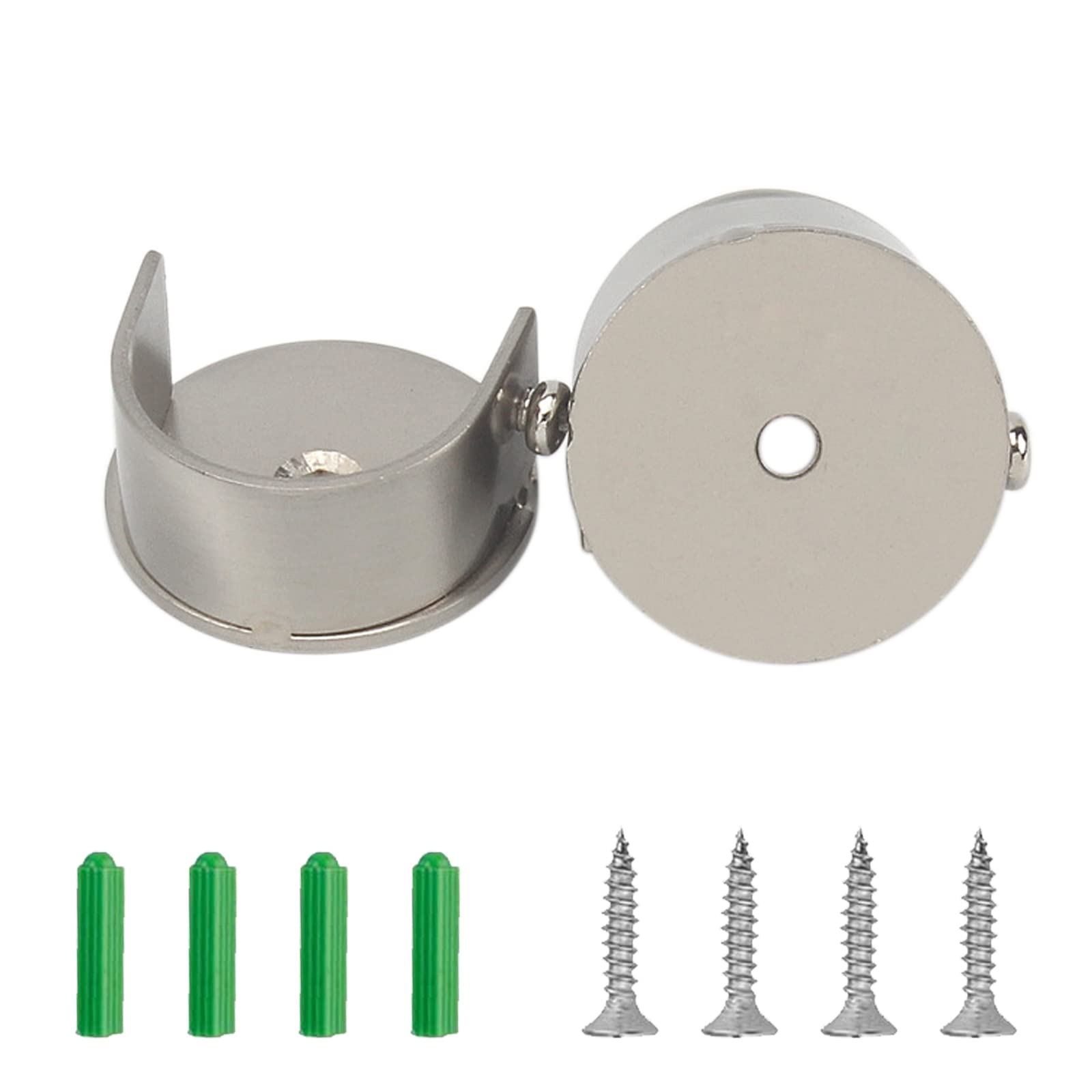 ZOCONE 2 Pcs Recess Brackets for Curtain Poles with Screws Wooden Curtain Pole Brackets 28mm Stainless Steel Brackets for Poles, Silver