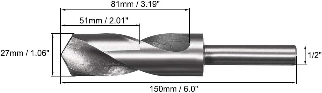 sourcing map Reduced Shank Drill Bit 27mm High Speed Steel HSS 4241 with 1/2 Inch Straight Shank - Image 3