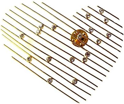 Gold Finish Heart Crystal Diamante Bridal Wedding Costume Brooch Pin Jewellery for Women
