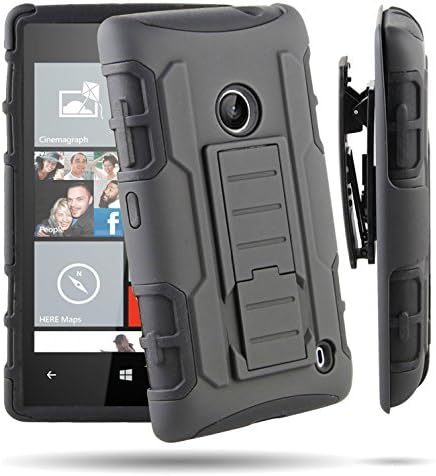 RANZ Nokia Lumia 520 (AT&T) Black Rugged Impact Armor Hybrid Kickstand Cover with Belt Clip Holster Case