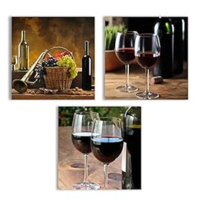 Canvas Wall Art Abstract Vintage Wine Cup Pictures Home Wall Decorations for Kitchen Streched and Framed - 12"x12"x3 Panels