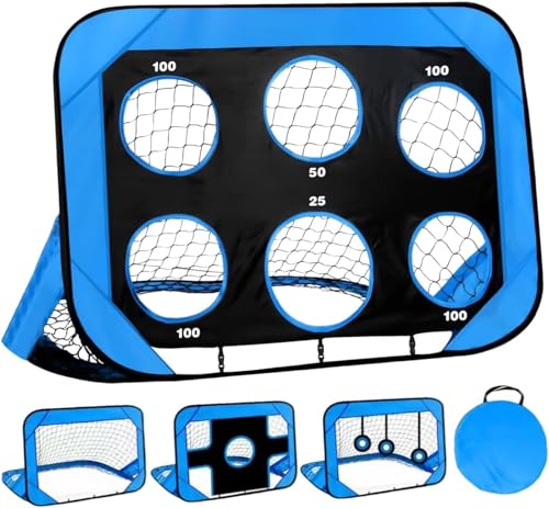 PINGWGO Portable Football Goal Net, 4-in-1 Football Training Set with Carry Bag, Foldable Mini Soccer Goal Net for Kids, Blue and Black, Multi-Mode Goal Post, Easy Assembly