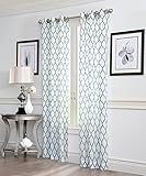 Ruthy's Textile GEO Flocked Sheer Grommet Window Curtain Panels, 38X84-Inches, 2 Piece, Aqua