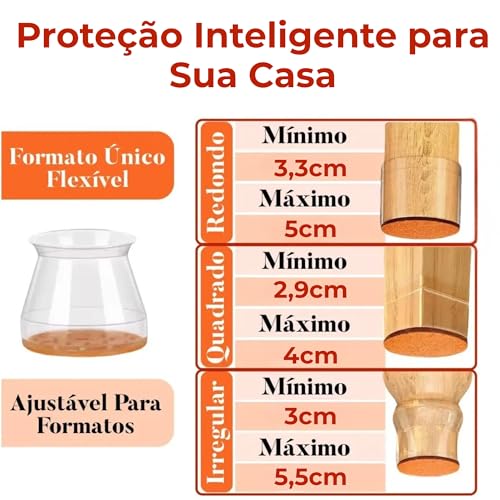 Kit 16 Protetor de Silicone Com Feltro Para Pés de Cadeira, Mesa, Banqueta - Protetores Para Móveis de até 4cm | Anti risco, Reduz Ruído, Lavável, Antiderrapante, Fácil de Instalar