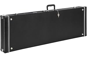 Ktaxon Electric Bass Guitar Hard Case, Wooden Hard-Shell Protective 46" Bass Guitar Carrying Case with Lock Latch 1.2inch Padding, Black (Rectangle)