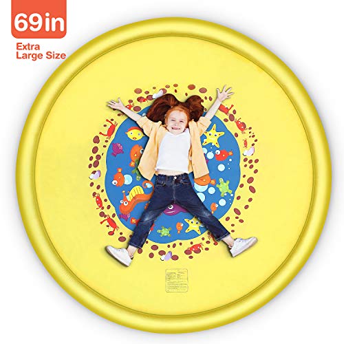 Splash Pad, 69 Inches No More Burst Sprinkle and Splash Play Mat Sprinkler for Kids Boys Girls Fun Splash Play Mat Summer Outdoor Sprinkler Pad Party Water Toys Extra Large Children's Sprinkler Pool - Thumbnail 5