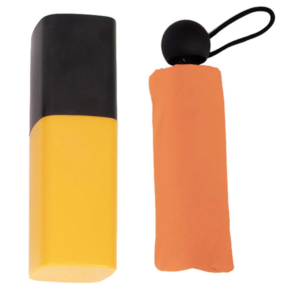 OuLi Store® Mini Umbrella Pocket Umbrella with Capsule Design Case Foldable Ultralight 210T Lightweight Small Automatic Anti-UV Parasol Travel Umbrella for Women Men and Children, orange, 90cm